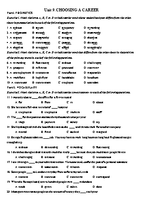 Bài tập Tiếng Anh Khối 12 - Unit 9 Choosing a career